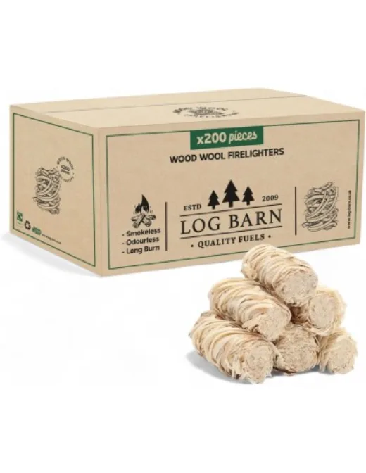 Log Barn Natural Firelighters (box of 200, wood wool dipped in natural wax)