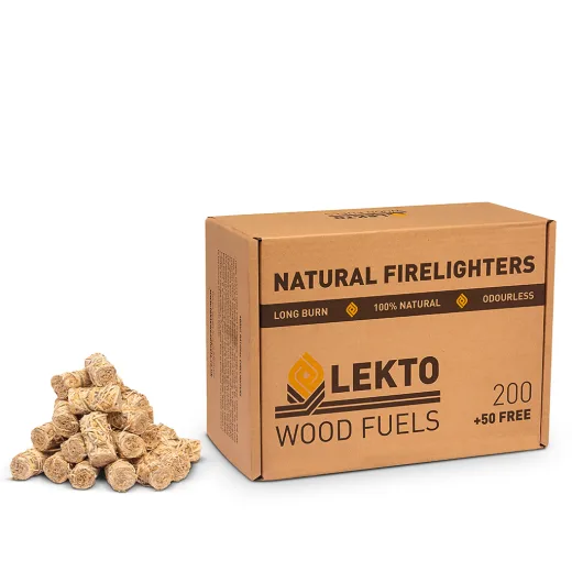 Lekto Woodfuels Natural Firelighters (200 + 50 free, wood wool, up to 10 minutes)